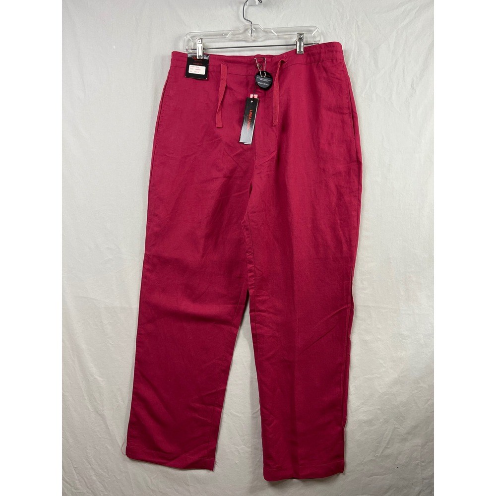 Linea Uomo Relaxed Fit Pants Mens 36x30 Cabernet Red Linen Blend Drawstring NEW